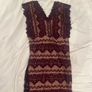 Purple lace body con V neck dress